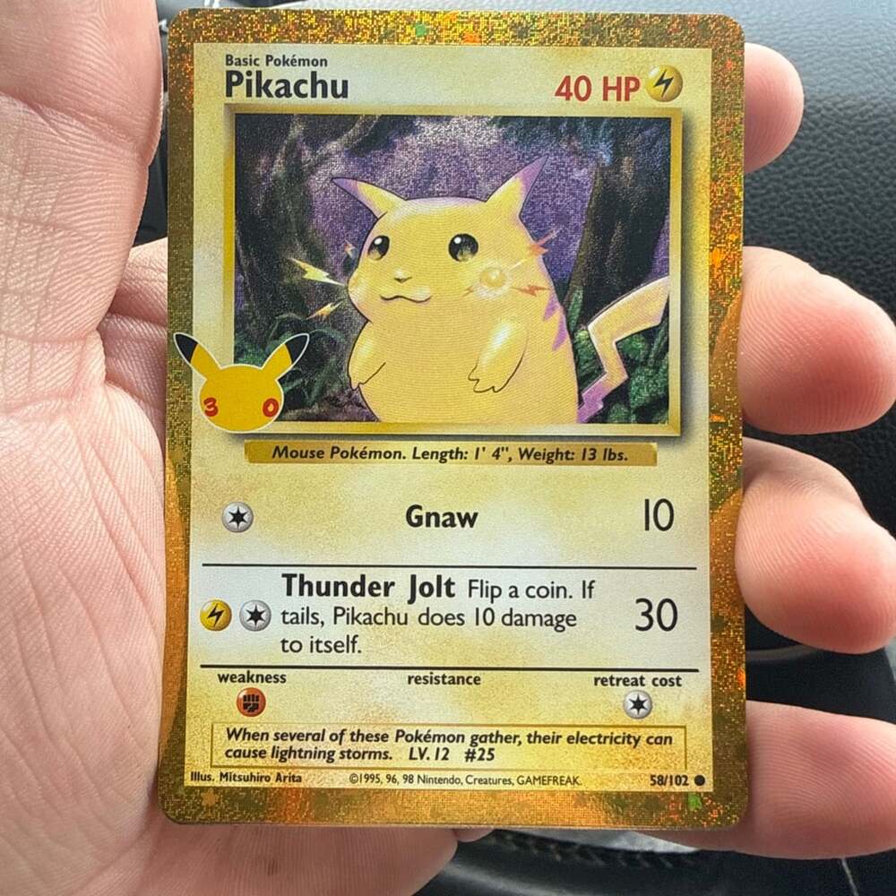 Pokemon Pikachu 58/102 Base Set Celebrations Gold Holo Card